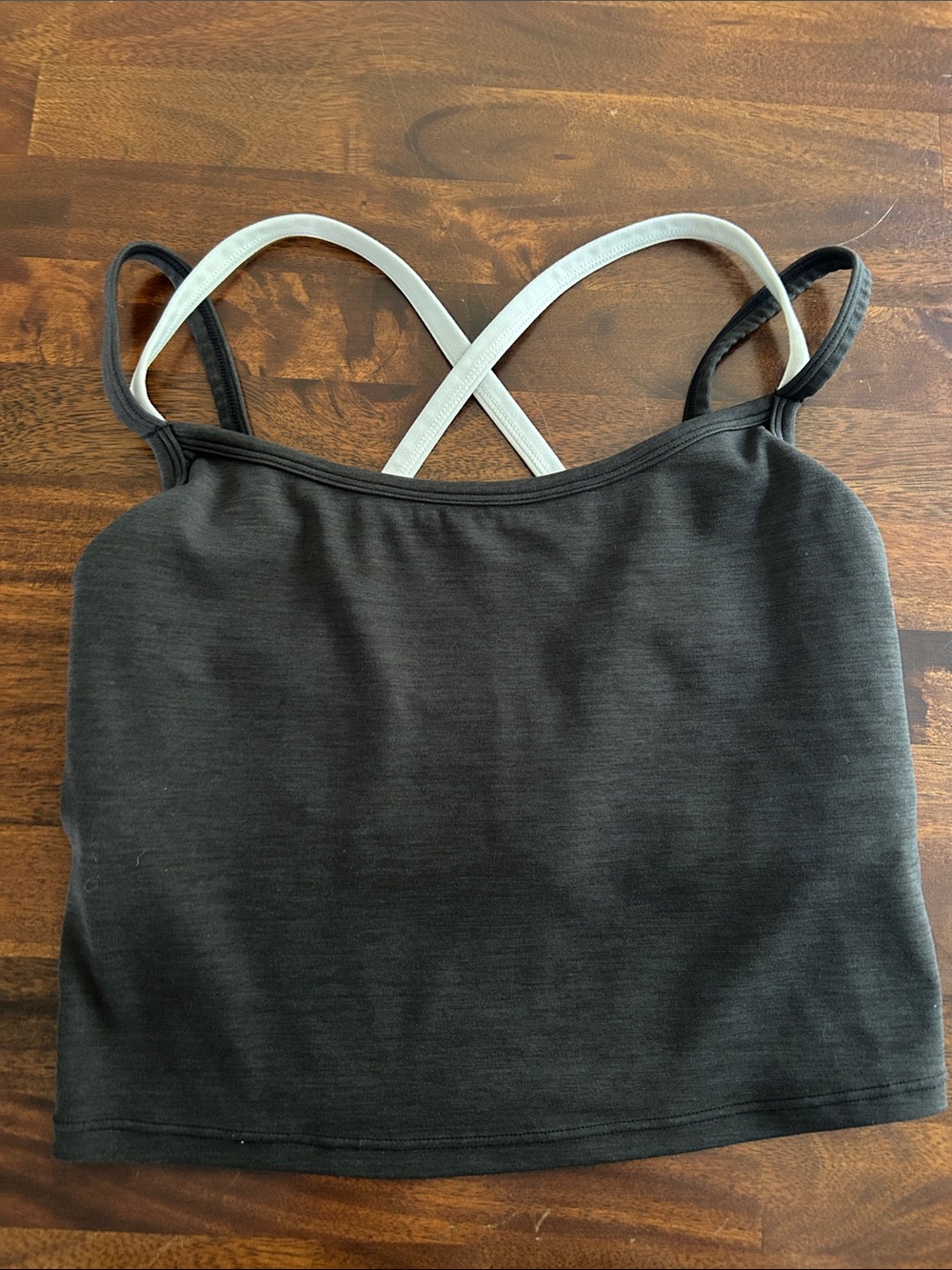 Women's Black Cropped Tank with Contrast Crisscross Straps & Built-In Shelf Bra